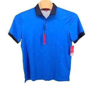 NEW Redvanly Ramey Polo Shirt Men Large Blue Orange Polka Dot Stretch Golf R2516